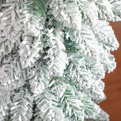 5ft Snow-Flocked Artificial Christmas Tree, Slim Pencil, 301 Branches, Metal Base, Green Pencil Christmas Trees at Gallery Canada