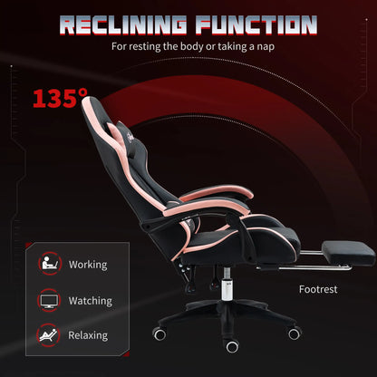 Gaming Chair, PU Leather Office Desk Chair with Footrest, Swivel Wheels, 135° Reclining Back, Black Video Game Chairs at Gallery Canada