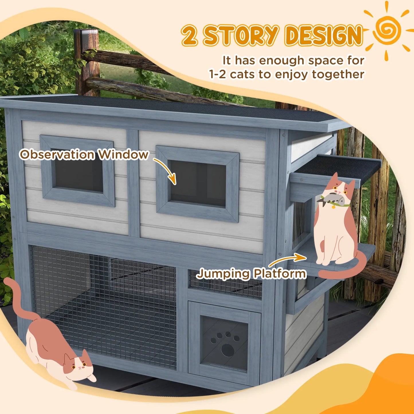 2 Tier Outdoor Cat House, Escape Door, Jump Platform, Light Grey Cat Houses at Gallery Canada