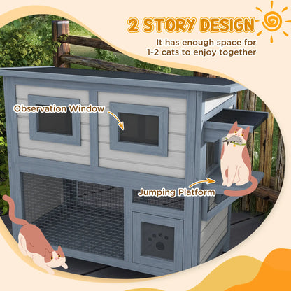 2 Tier Outdoor Cat House, Escape Door, Jump Platform, Light Grey Cat Houses at Gallery Canada
