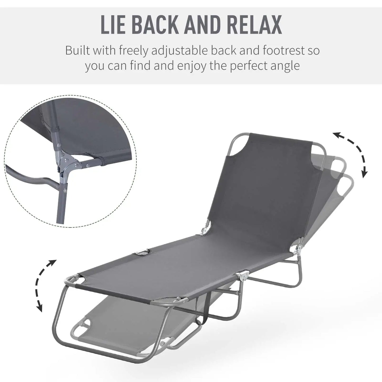 Folding Outdoor Lounge Chair, Reclining Beach Lounger, Breathable Mesh, Grey Lounger Chairs at Gallery Canada