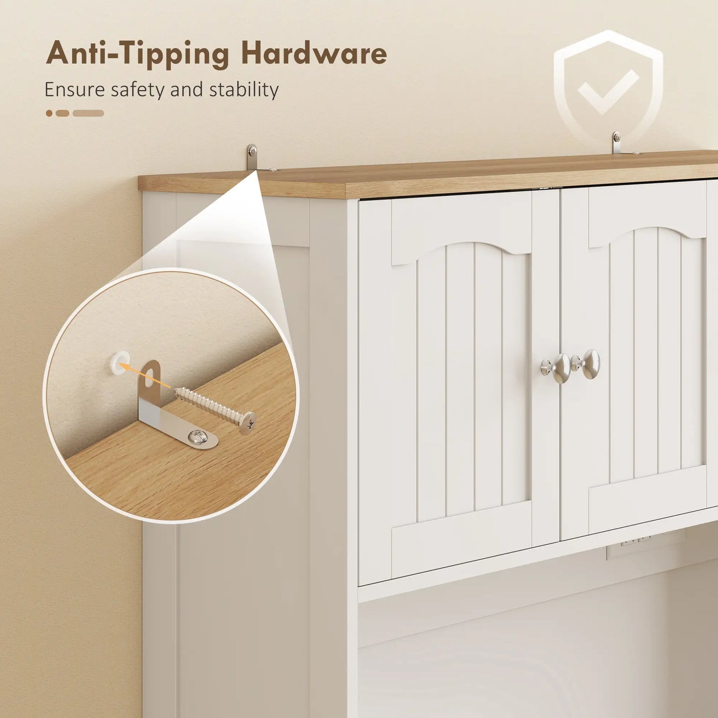 68 Inch Pantry Cabinet with Charging Station, Microwave Stand, 4 Door Racks, White Kitchen Pantry Cabinets at Gallery Canada