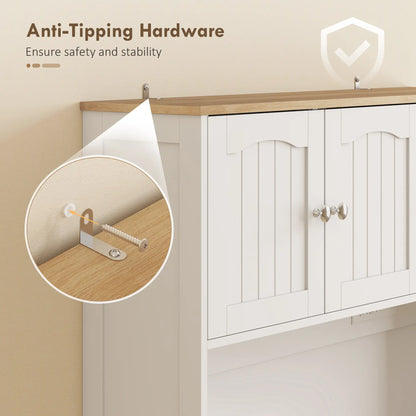 68 Inch Pantry Cabinet with Charging Station, Microwave Stand, 4 Door Racks, White Kitchen Pantry Cabinets at Gallery Canada