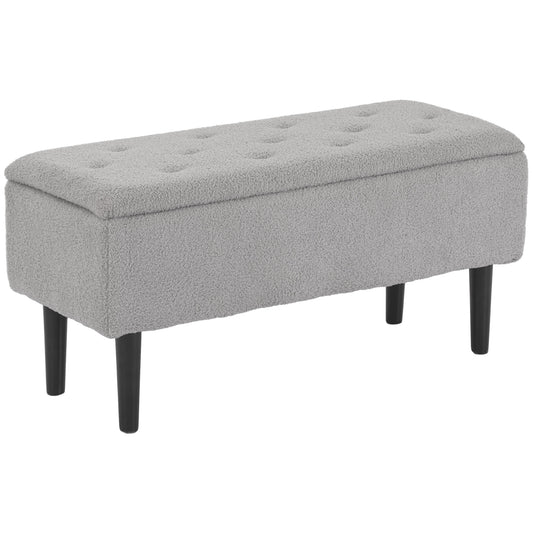 Modern Storage Bench, Ottoman with Storage and Lamb's Wool Upholstery for Living Room, Bedroom