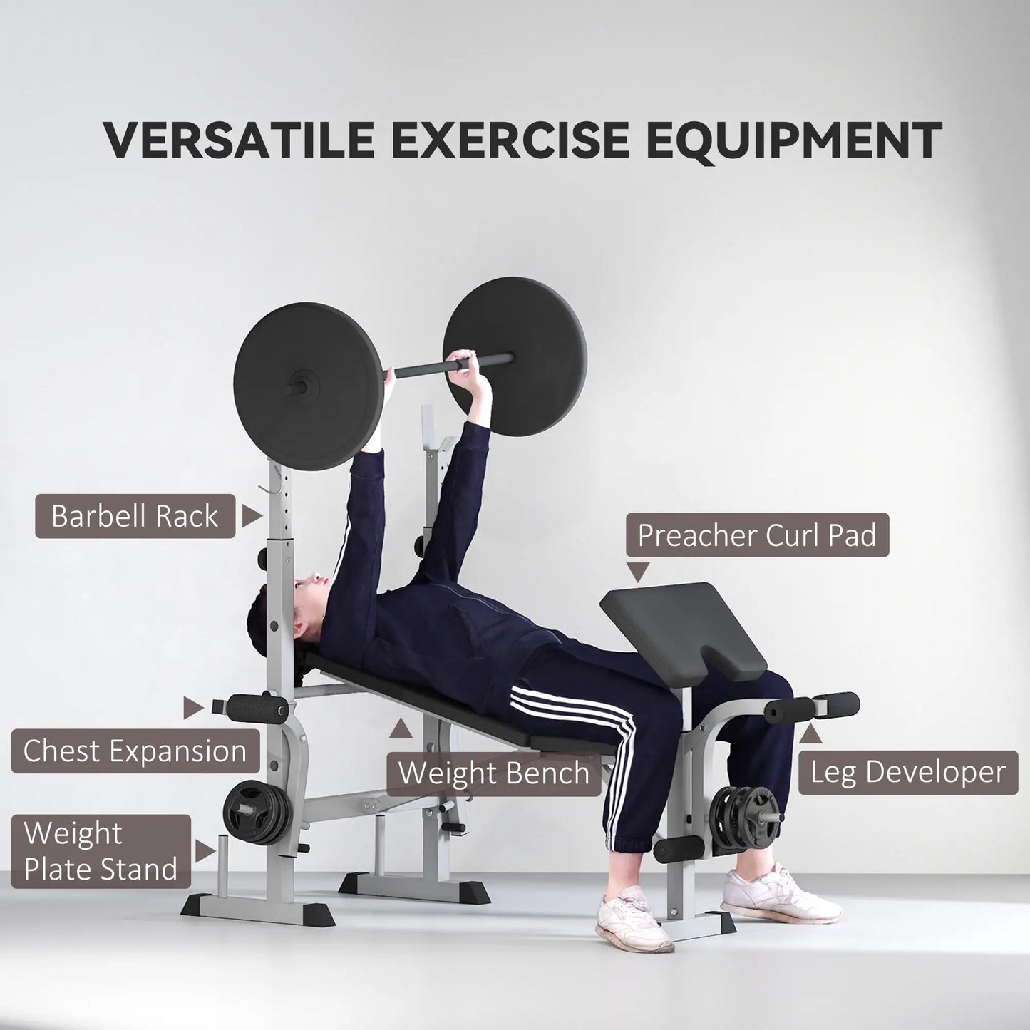 Adjustable Weight Bench, Squat Rack, Preacher Curl Pad, Leg Developer, Grey Weight Benches at Gallery Canada