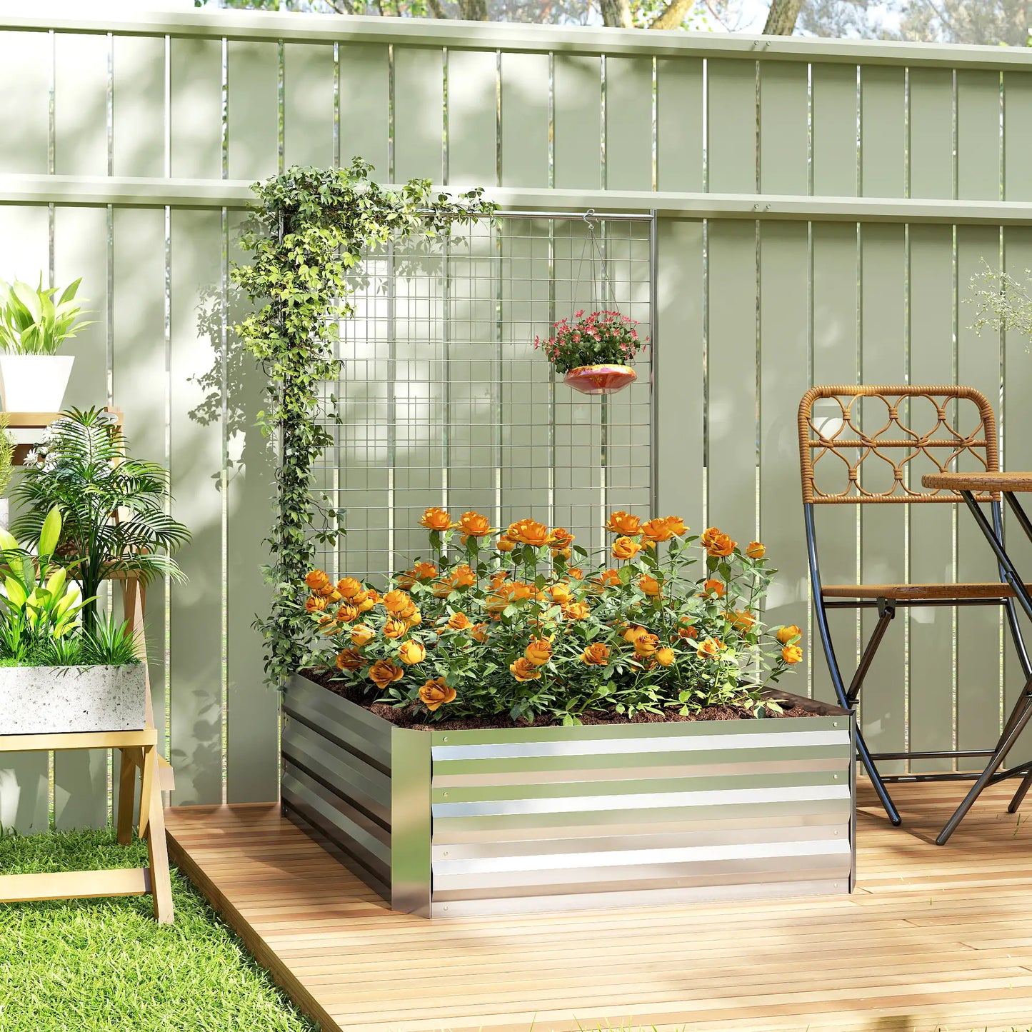 Galvanized Raised Garden Bed With Trellis, Planter Box, Open Bottom, Silver Galvanized Planter Boxes at Gallery Canada