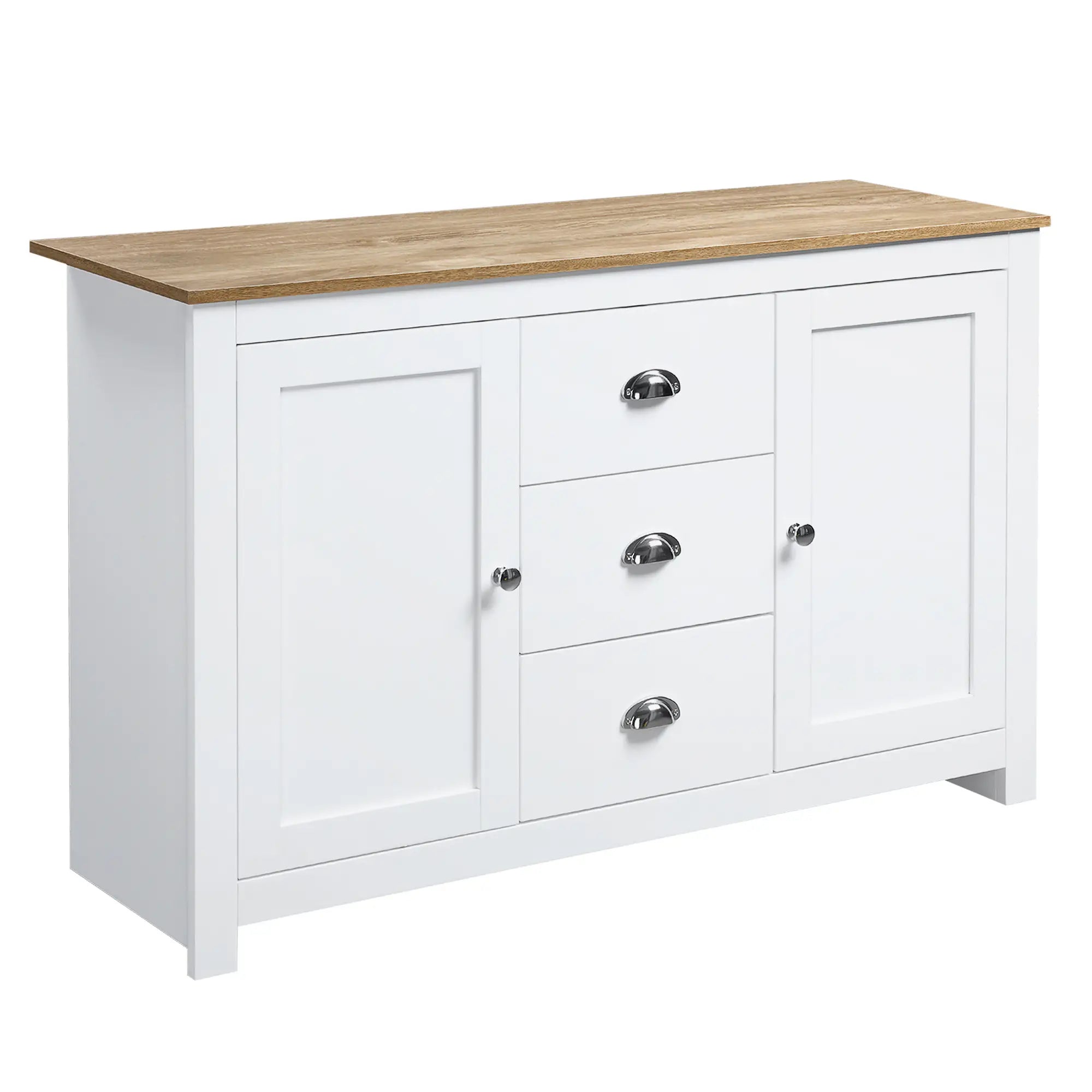 Modern Sideboard Cabinet, Kitchen Buffet with 3 Drawers, Adjustable Shelves, White Bar Cabinets White at Gallery Canada