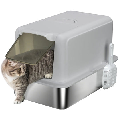 Stainless Steel Cat Litter Box, Removable Lid & Scoop, Grey Cat Litter Box Enclosures at Gallery Canada