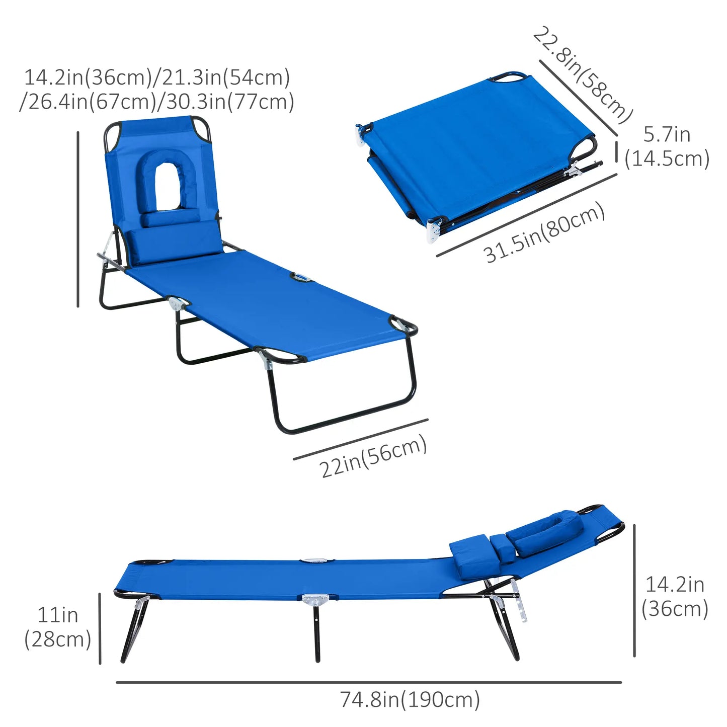Folding Outdoor Lounge Chair, Portable, 4-Position Adjustable, Blue Lounger Chairs at Gallery Canada