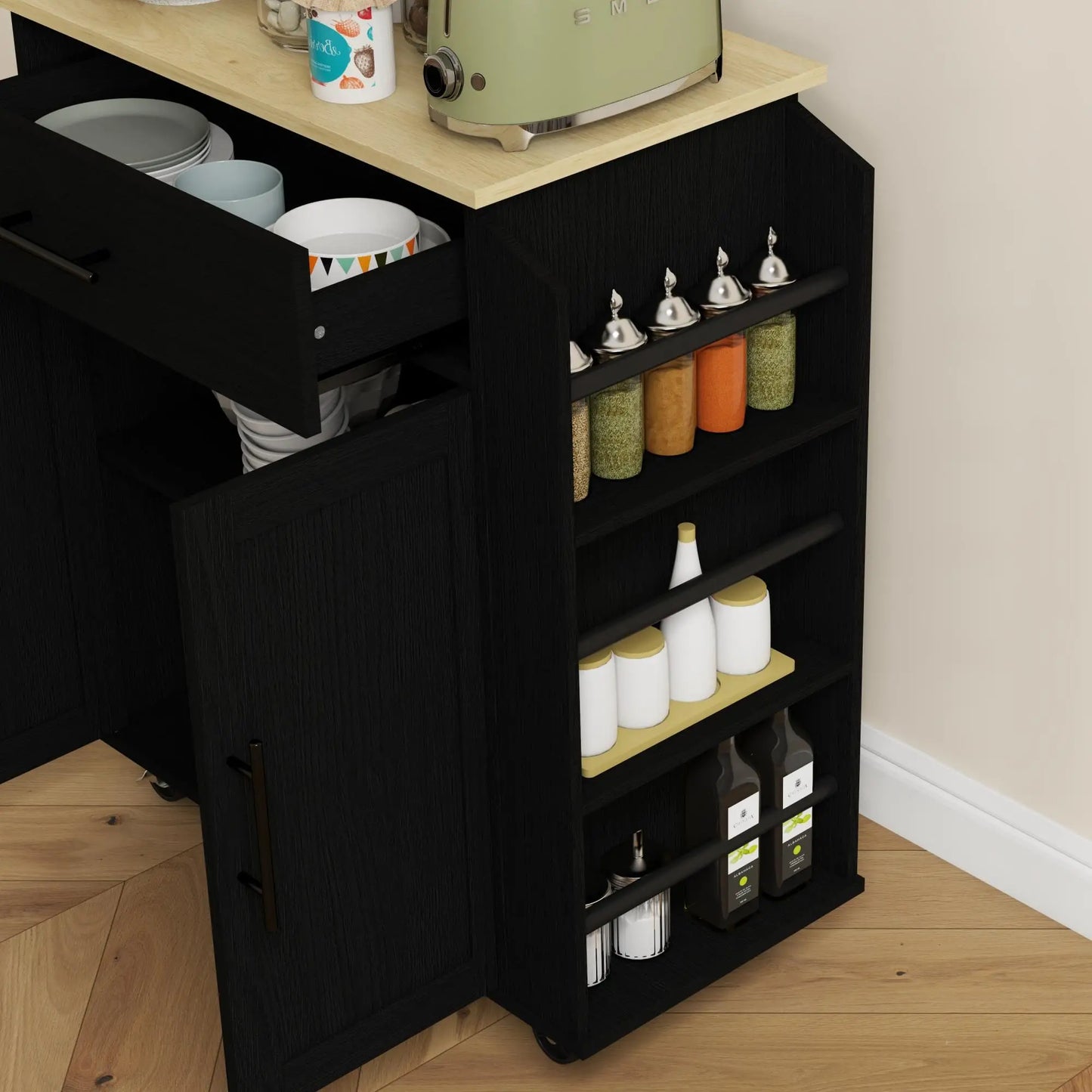 Rolling Island with Wheels for Kitchen, Kitchen Island on Rollers with Power Outlets, Drawer and Doors Kitchen Islands & Kitchen Carts at Gallery Canada