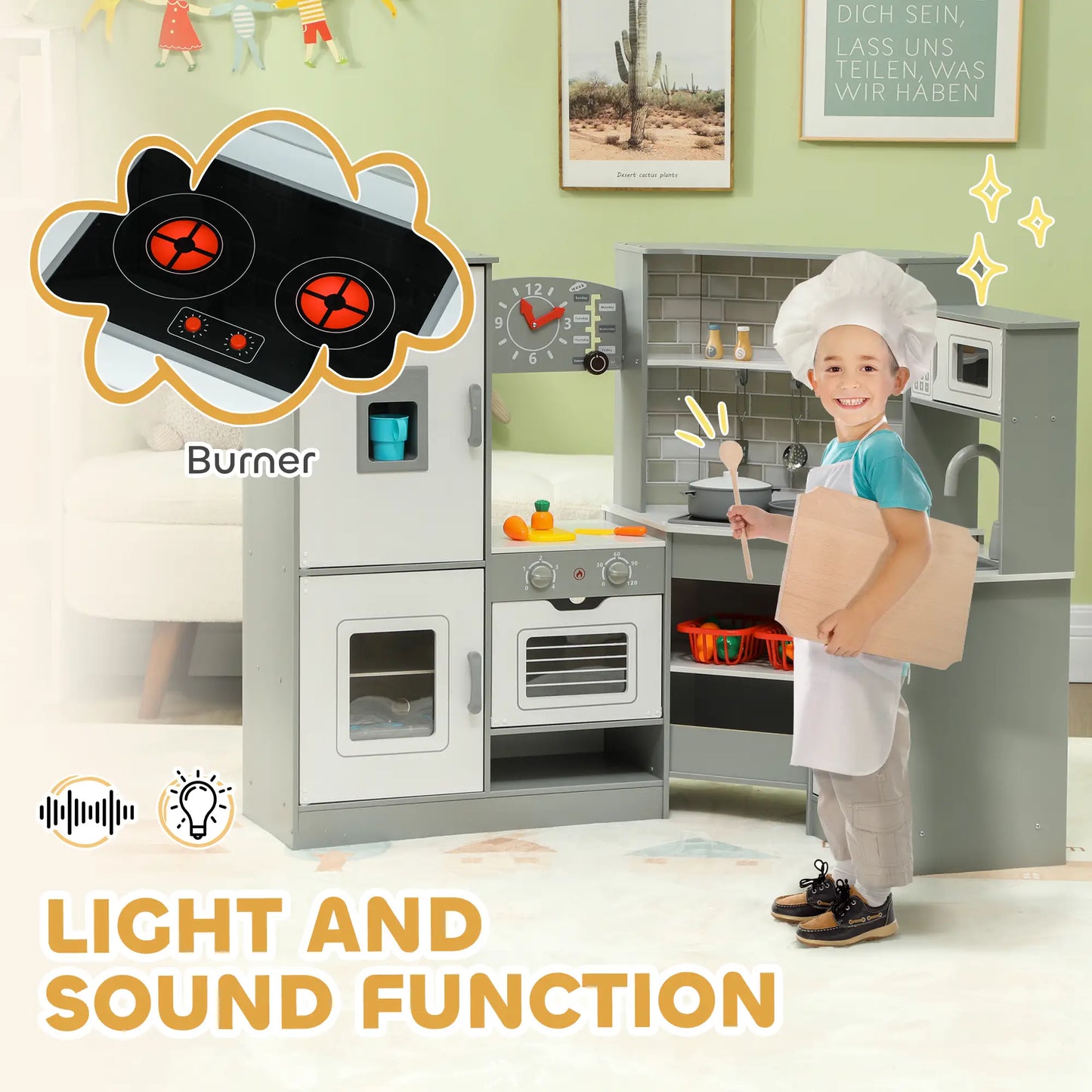 Corner Play Kitchen, Pretend Play Set with Lights, Sounds, Stove Play Kitchen at Gallery Canada