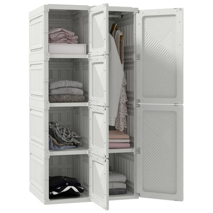 Portable Wardrobe, Foldable Clothes Organizer, 5 Compartments, Hanging Rod, White Clothing Storage at Gallery Canada