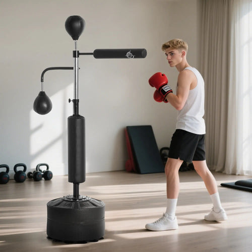 4-in-1 Free Standing Punching Bag, Adjustable Height, 2 Speed Balls, 360° Reflex Bar, Black