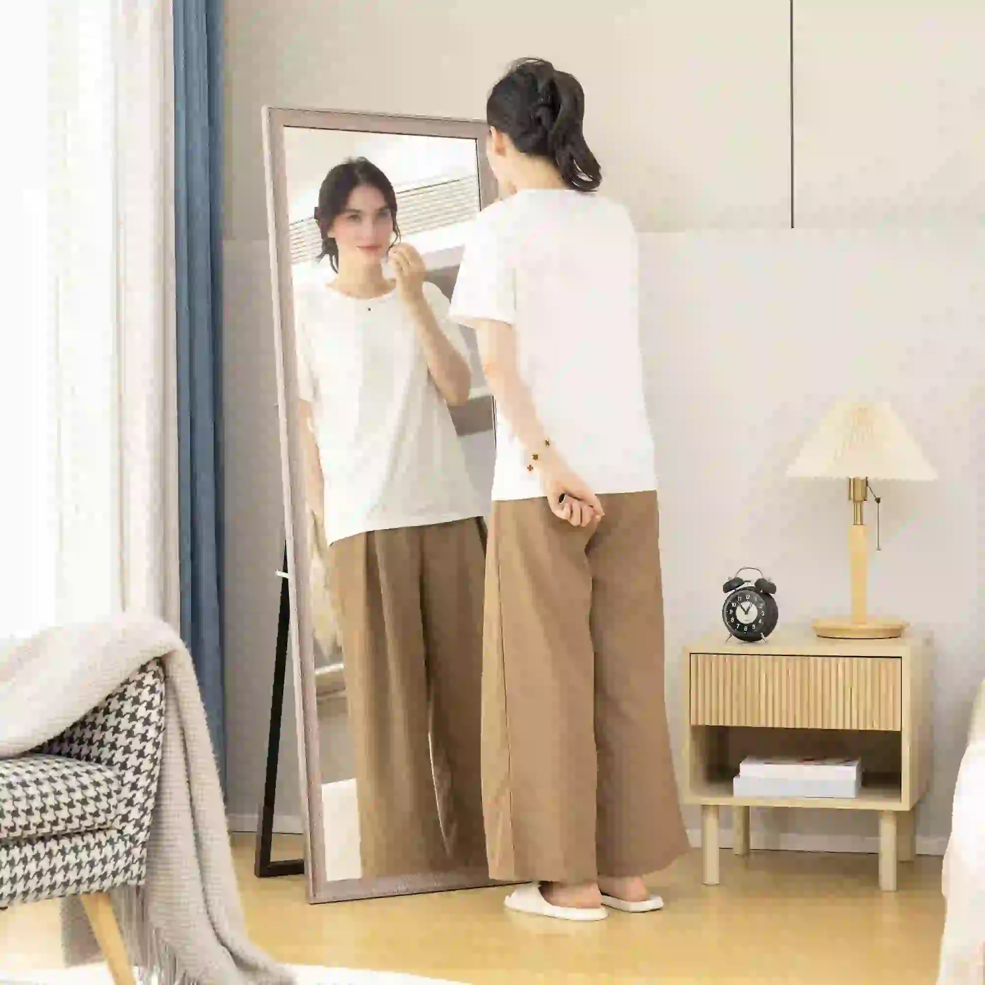 64" x 21" Rectangular Full Length Mirror, Gunmetal Silver Full Length Mirrors at Gallery Canada