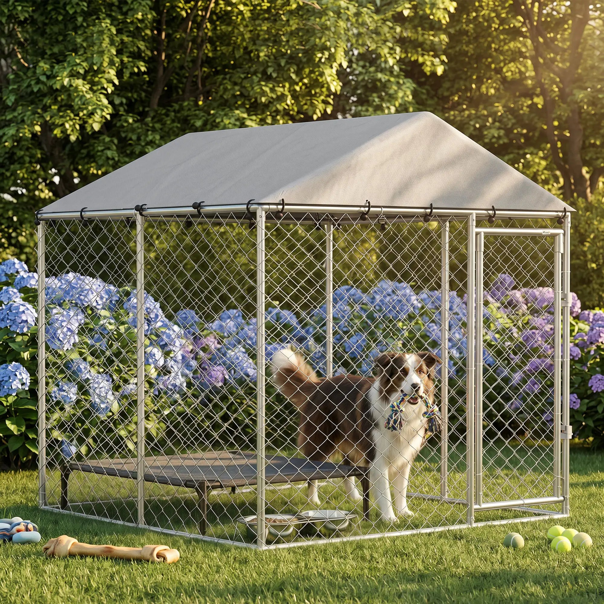 6.6' x 6.6' x 6.6' Outdoor Dog Kennel Heavy Duty Galvanized Steel with UV-resistant Roof, Silver Dog Kennels at Gallery Canada