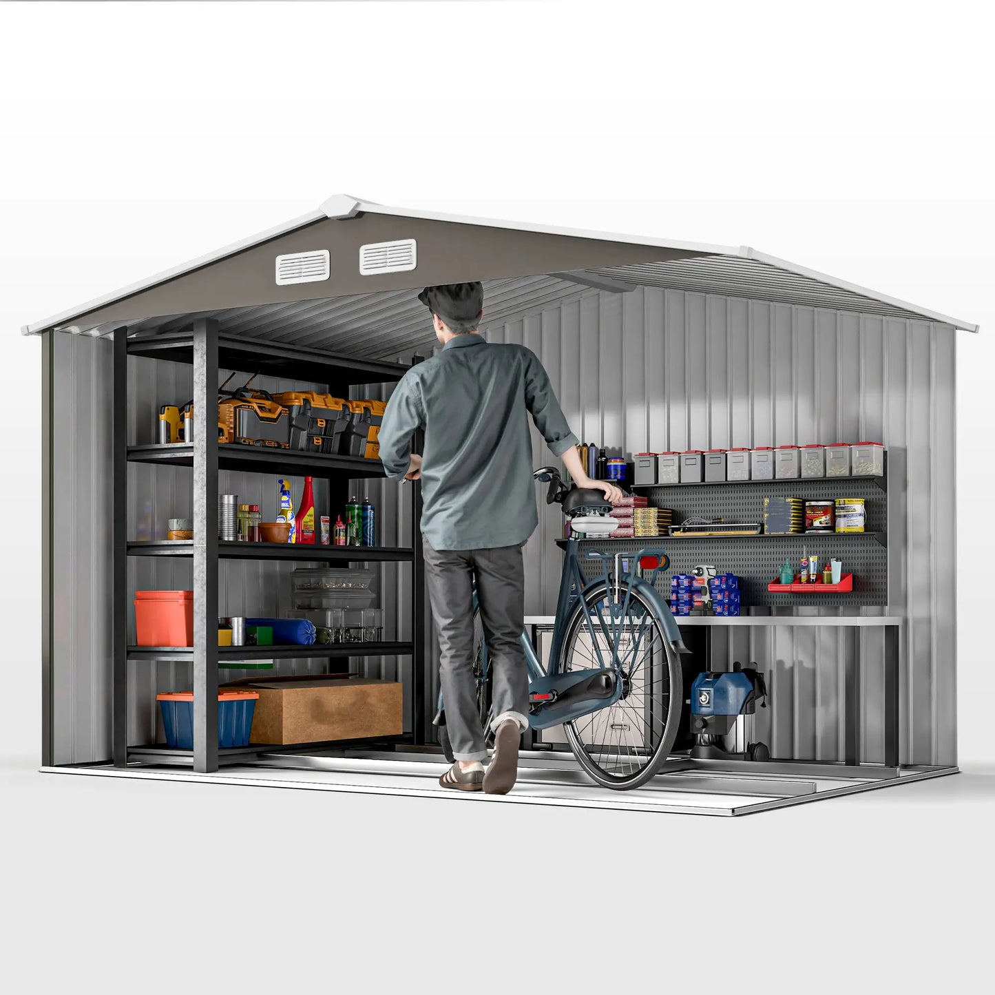 9x6 Galvanized Steel Garden Shed, Double Doors, Foundation Kit, Grey Sheds at Gallery Canada