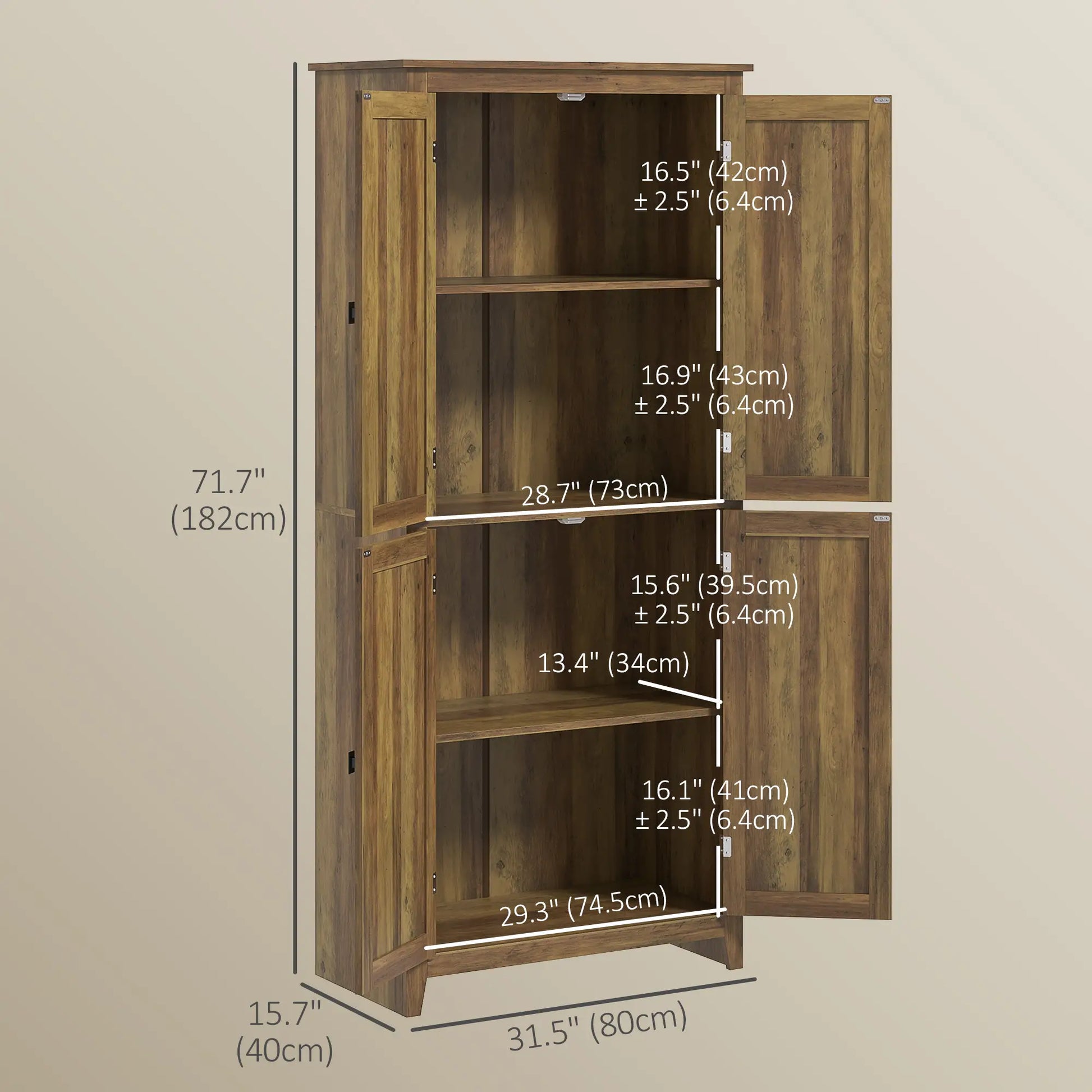 72" Freestanding Storage Cabinet, Kitchen Pantry with Doors, Shelves, Brown Kitchen Pantry Cabinets at Gallery Canada