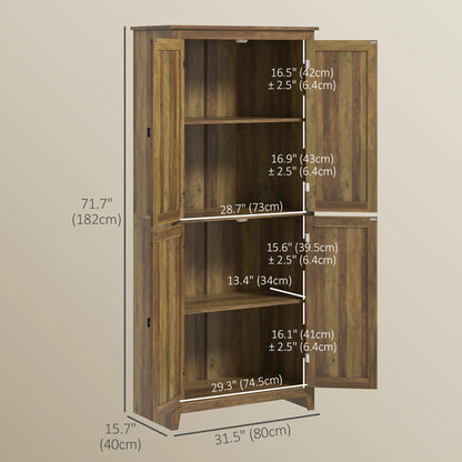 72" Freestanding Storage Cabinet, Kitchen Pantry with Doors, Shelves, Brown Kitchen Pantry Cabinets at Gallery Canada