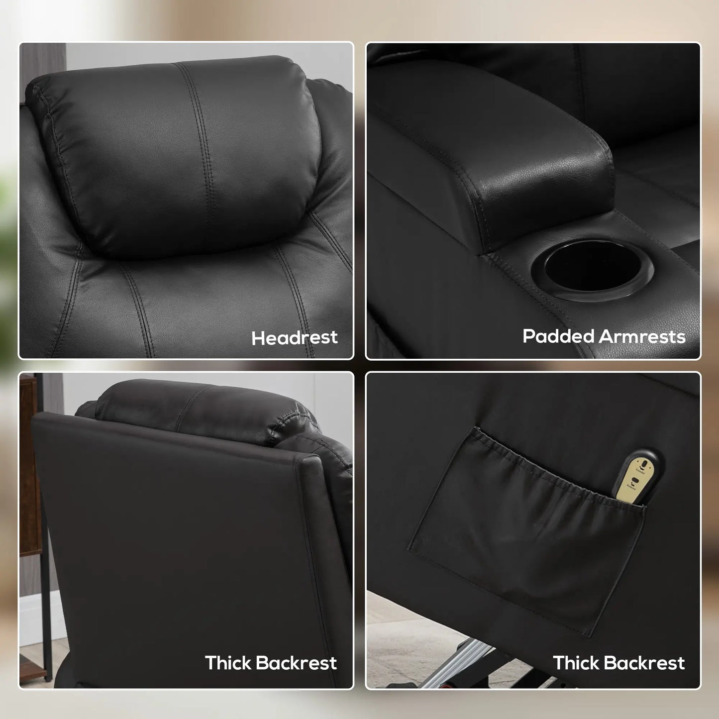 Power Lift Recliner Chair for Elderly, PU Leather, Black Electric Power Lift Chairs at Gallery Canada