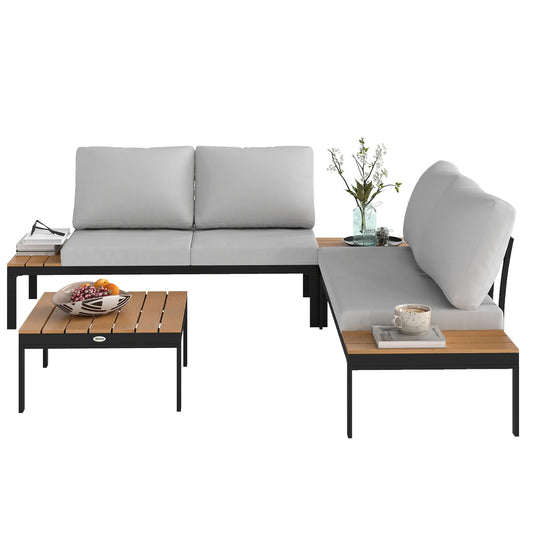 4 Piece L Shaped Garden Set, 4 Seater Outdoor Corner, Teak Patio Furniture Sets Teak, Light Grey, Black at Gallery Canada