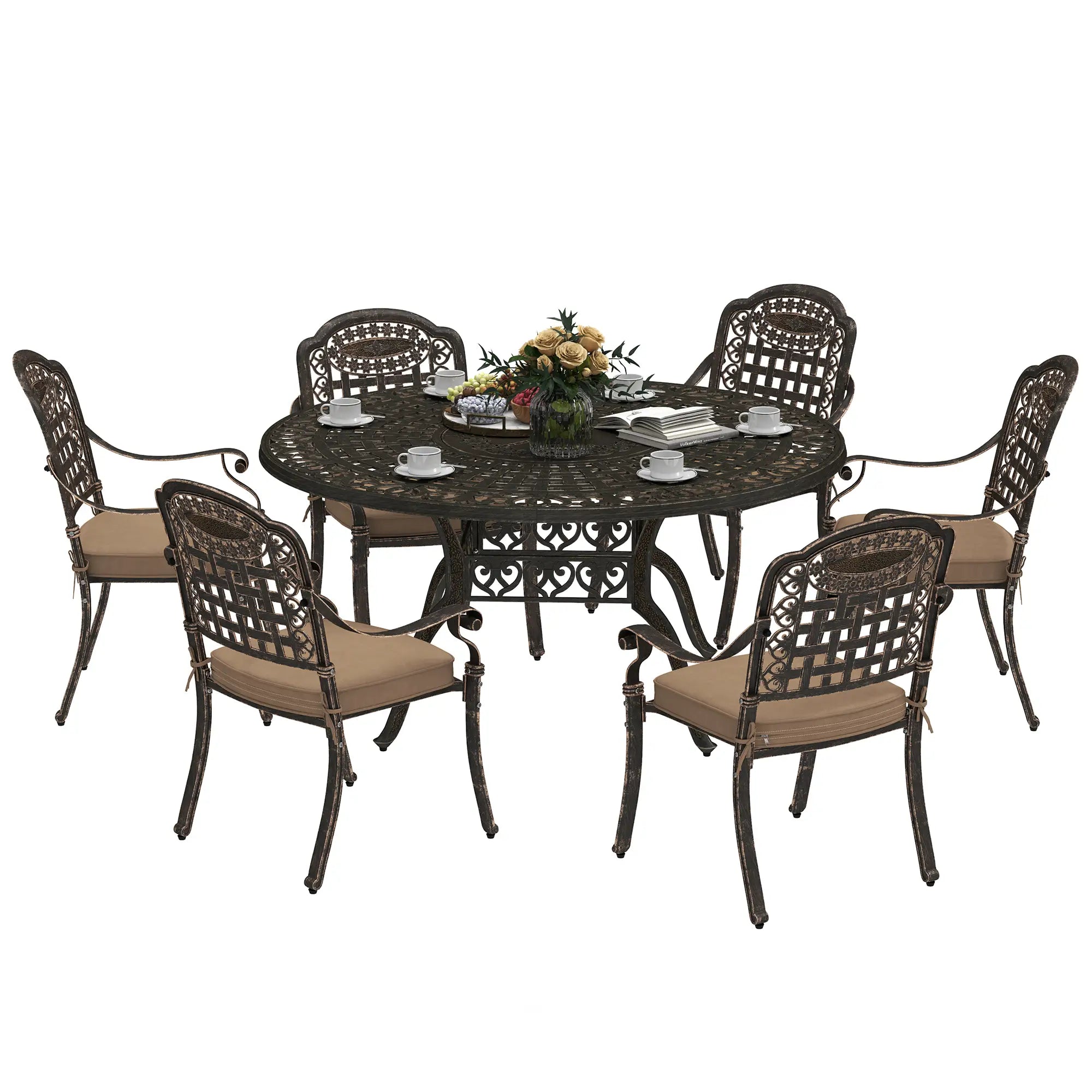 7-Piece Outdoor Dining Set, Aluminum Table and Chairs, 6-Person, Bronze Outdoor Dining Sets at Gallery Canada