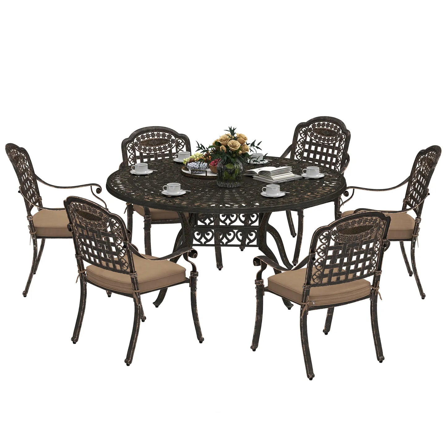 7-Piece Outdoor Dining Set, Aluminum Table and Chairs, 6-Person, Bronze Outdoor Dining Sets at Gallery Canada
