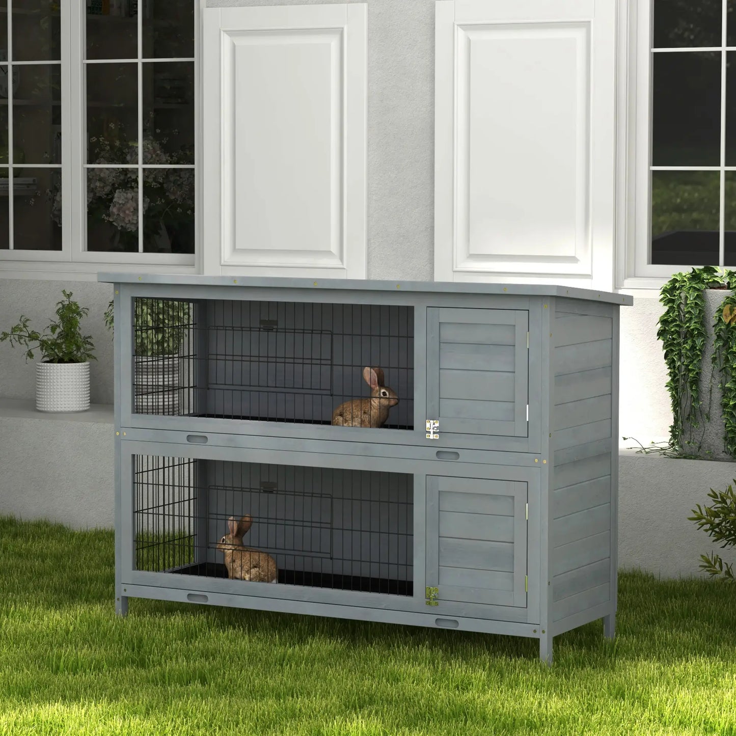 2 Tier Wooden Rabbit Hutch, Bunny Pet House, Grey Rabbit Hutch at Gallery Canada
