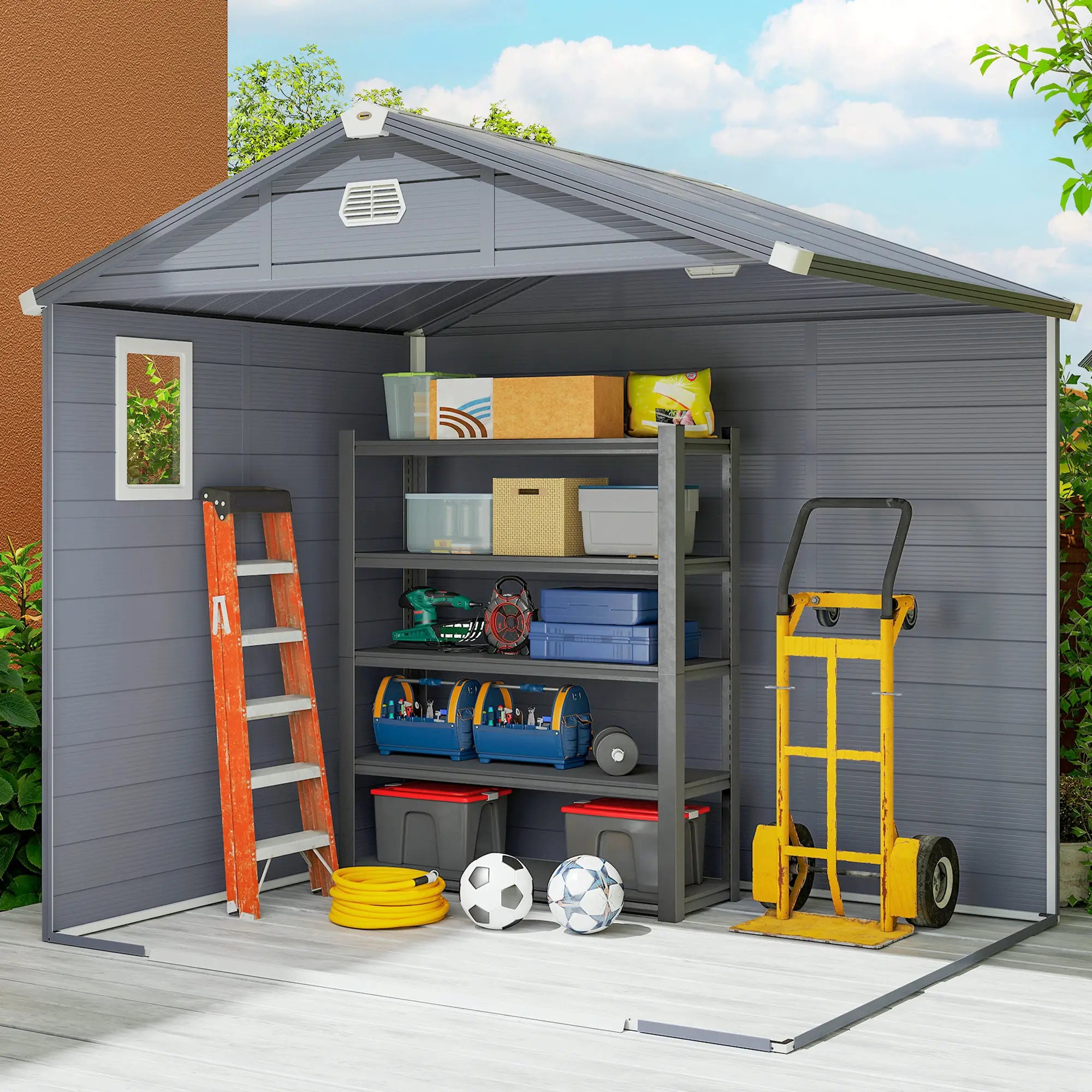 Small Garden Shed, Latch Door, Vents, Sloped Roof, 8x6, Light Grey Sheds at Gallery Canada