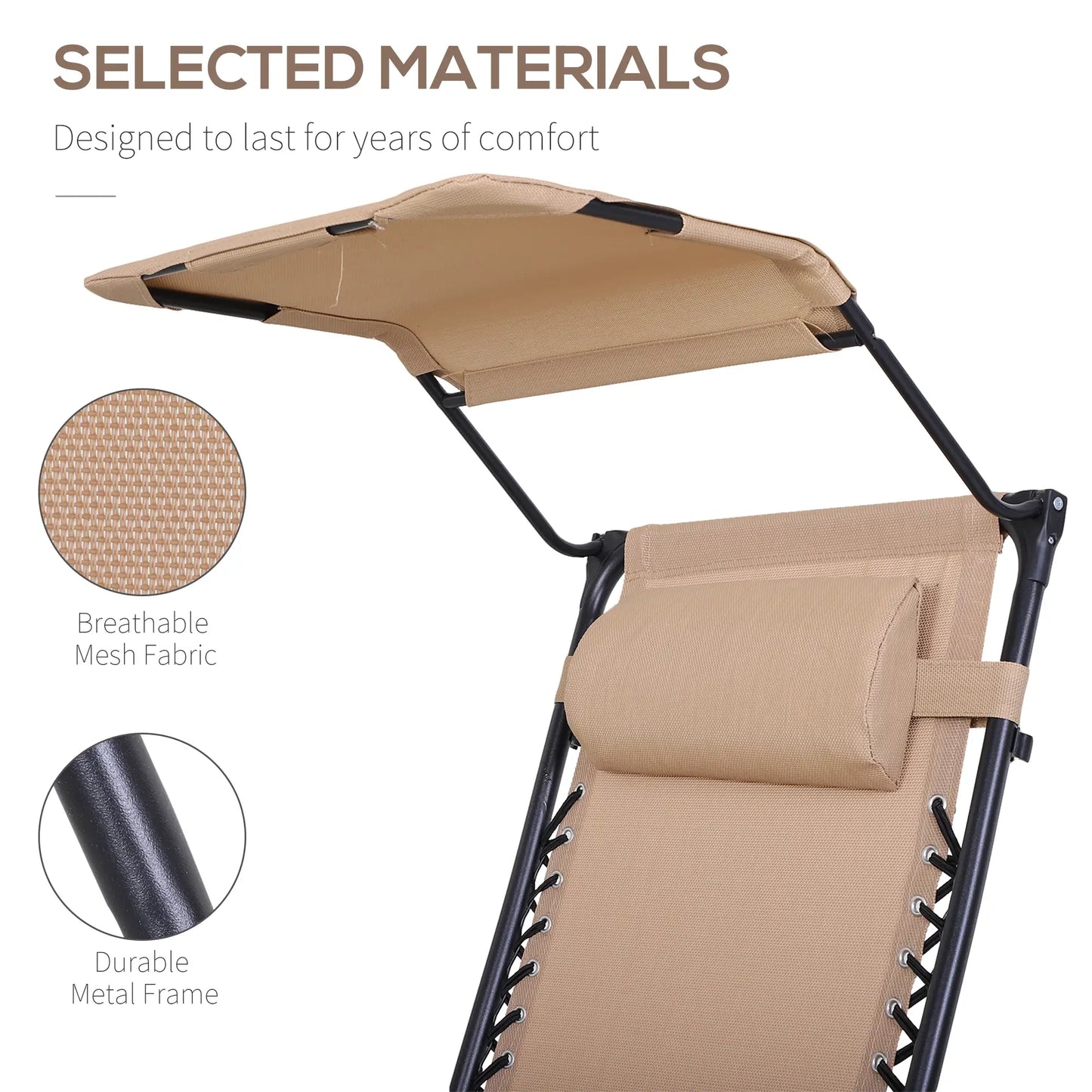 Zero Gravity Reclining Lounger Chair, Canopy Shade, Side Tray, Cupholder, Beige Lounger Chairs at Gallery Canada