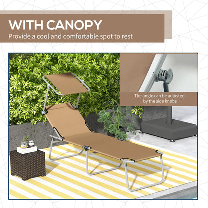 Adjustable Folding Chaise Lounge, Outdoor Chair With Sun Shade, Brown Lounger Chairs at Gallery Canada