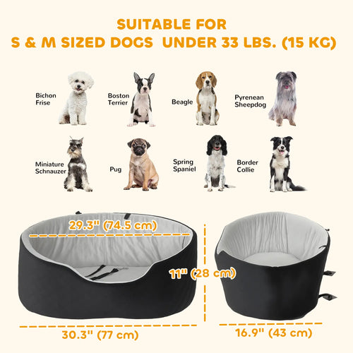 Dog Car Seat for Small Medium Pets, Detachable Washable Pet Bed with Cushion and Safety Belt, Black