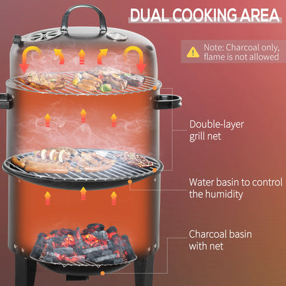 3-In-1 Vertical Charcoal BBQ Smoker, 16" Round Grill With Thermometer, Black Charcoal BBQ Grils at Gallery Canada