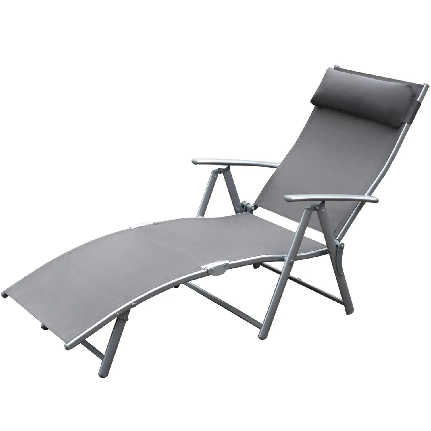Heavy Duty Adjustable Folding Reclining Chair, Outdoor Sun Lounger, Grey Lounger Chairs at Gallery Canada