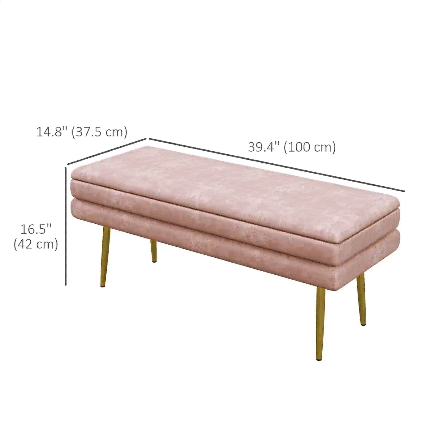 Velvet Upholstered Bench, Thick Padded Seat, Steel Legs, Pink Storage Ottomans & Benches at Gallery Canada