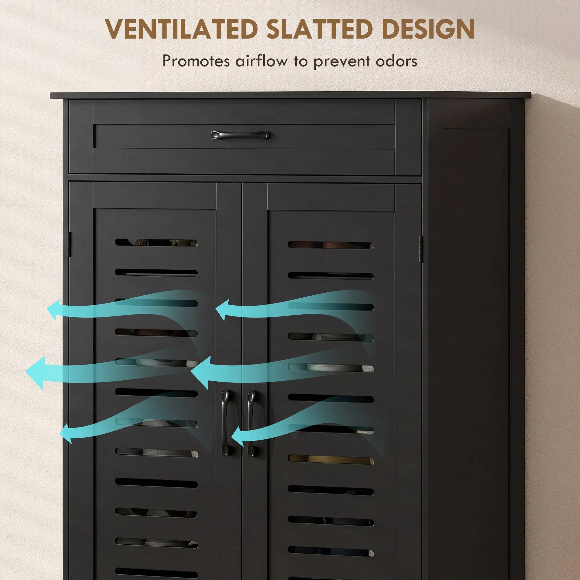 Shoe Cabinet With Louvered Doors, Drawer, Adjustable Shelves, Black Shoe Storage Cabinets & Racks at Gallery Canada
