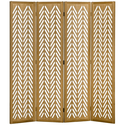 4 Panel Room Divider, 5.6ft Tall, Wood Folding Privacy Screen, Light Brown