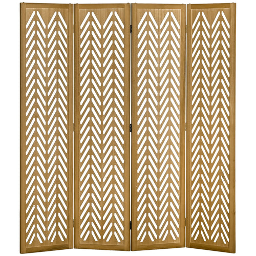 4 Panel Room Divider, 5.6ft Tall, Wood Folding Privacy Screen, Light Brown
