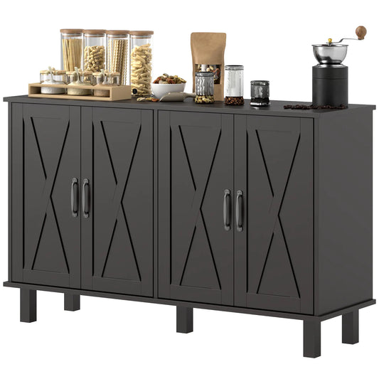 Kitchen Sideboard Cabinet, 4 Barn Doors, 2 Adjustable Shelves, Black Bar Cabinets Black at Gallery Canada
