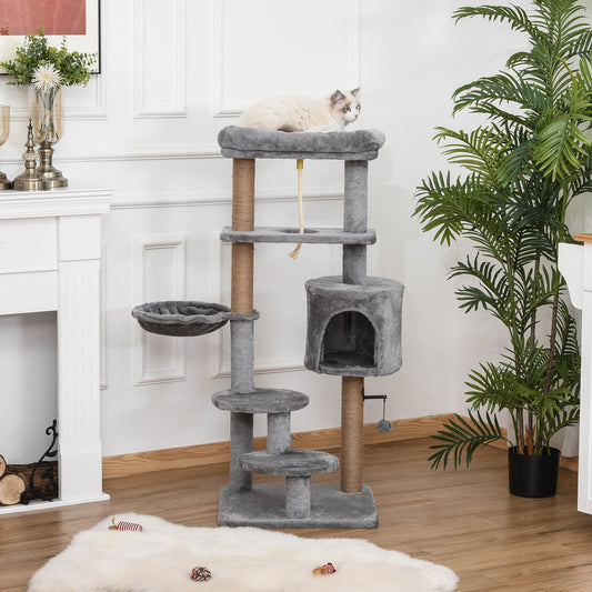 Cat Tree, 47 Inches Multi-Level Cat Tower with Scratching Post, Hammock, Cat Condo, Perch, Toy Ball, Tall Cat Tree for Indoor Cat, Grey - Gallery Canada