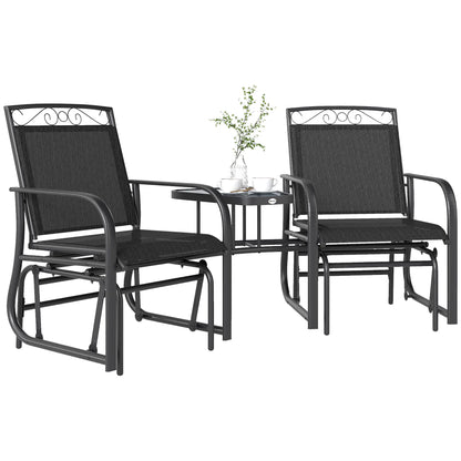 Outdoor Glider Bench with Coffee Table, 2-Seat Rocking Chair Swing, Black Outdoor Gliders at Gallery Canada