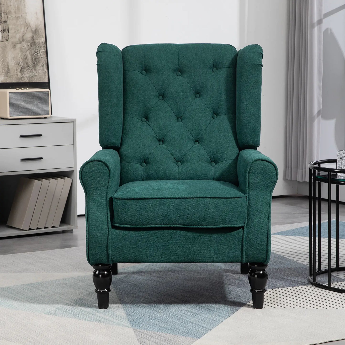 Fabric Accent Chair, Button Tufted, Wood Legs, Dark Green Accent Chairs at Gallery Canada