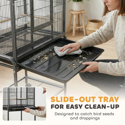 56"H Bird Cage, Parrot Cage w/ Detachable Rolling Stand, Removable Tray, Storage Shelf, Perches, Food Container Bird Cages at Gallery Canada