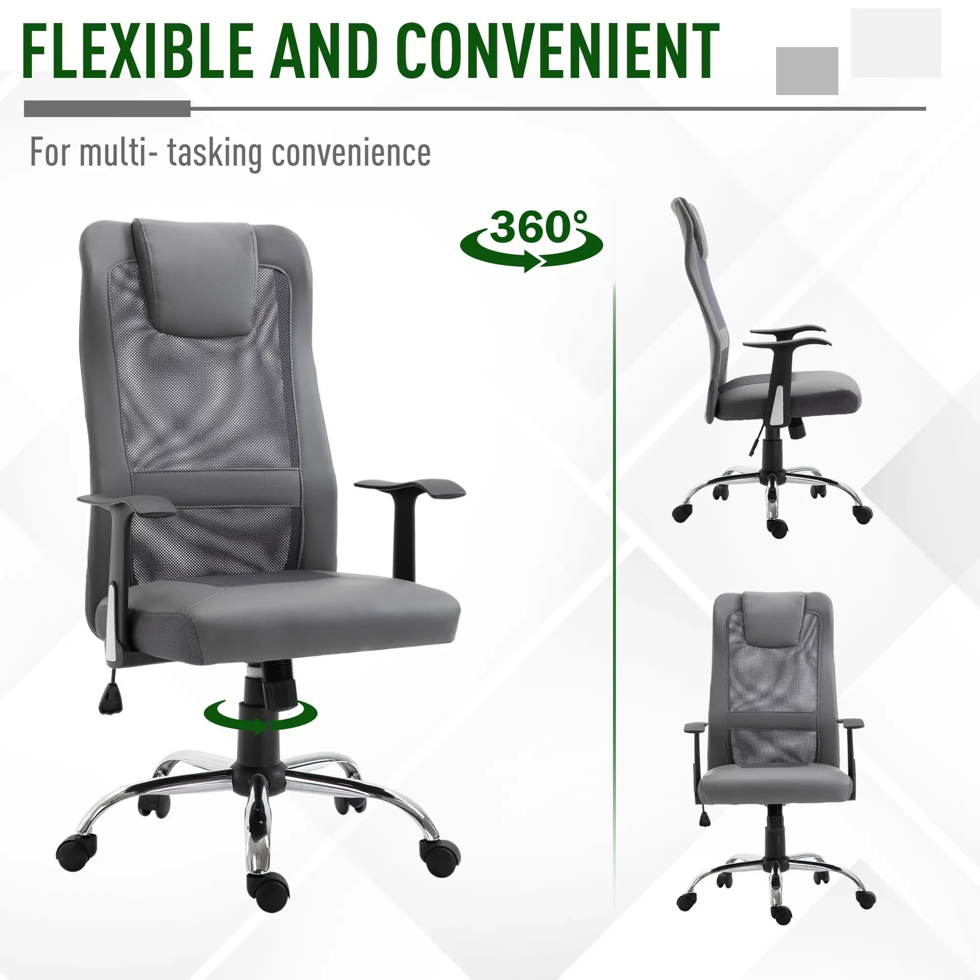 Ergonomic High Back Mesh Office Chair, Thick Padded Headrest, Grey Task Chairs at Gallery Canada