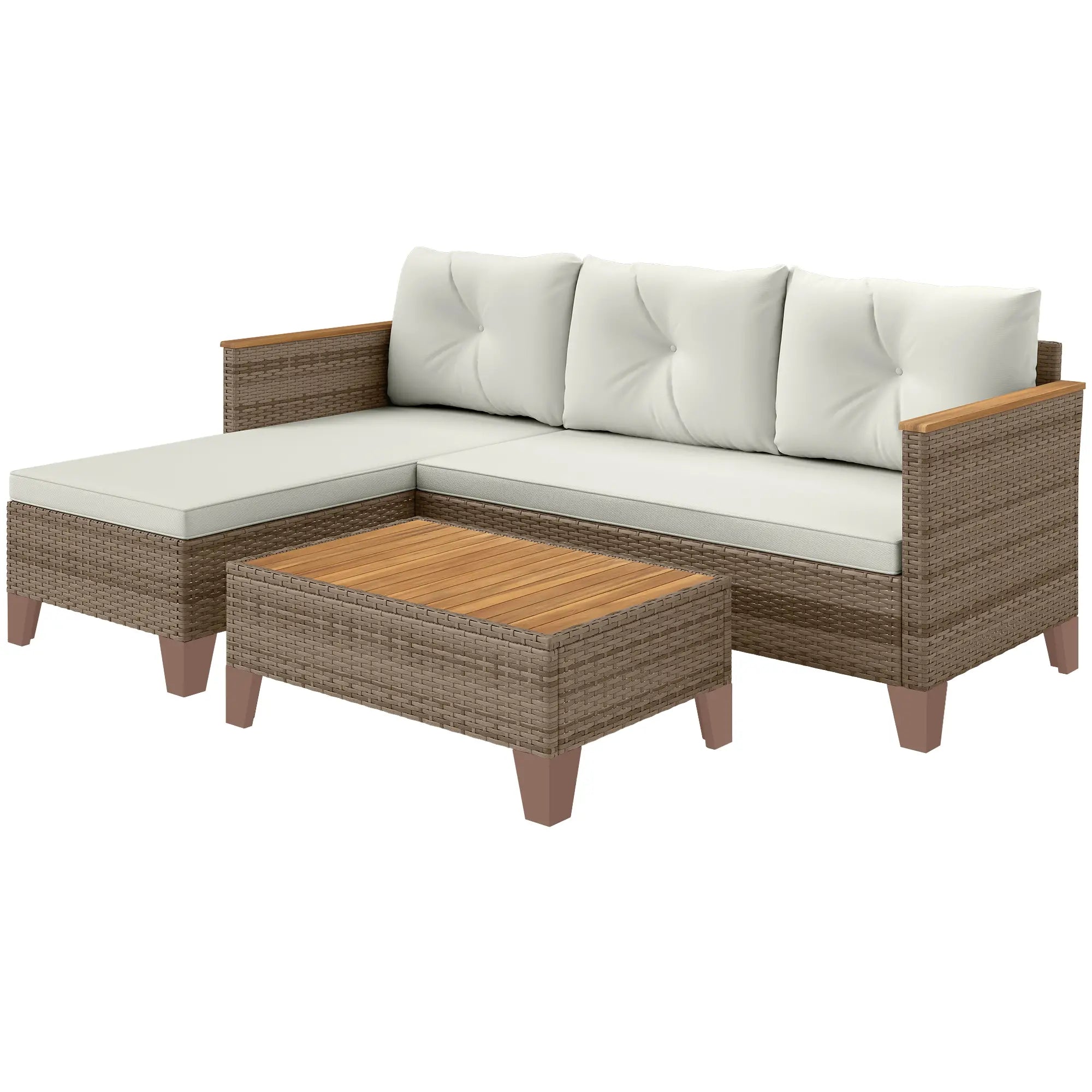 3 Piece L-Shaped Patio Furniture Set, Wood Top Coffee Table, Cream Patio Furniture Sets Cream, Khaki, Black at Gallery Canada