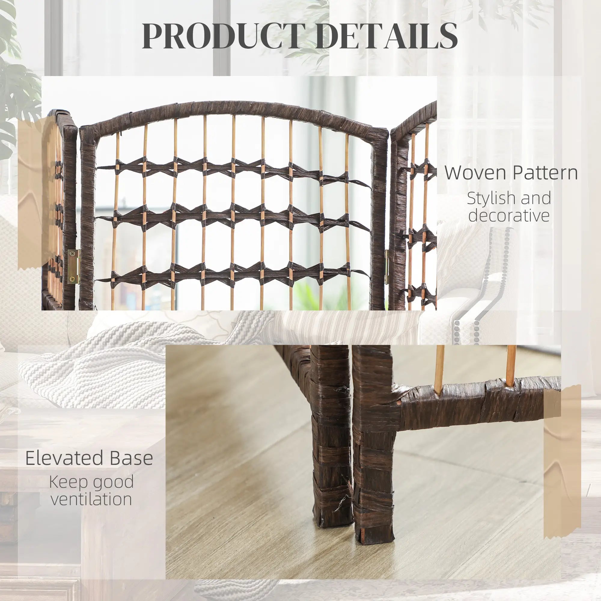 8 Panel Folding Room Divider, Portable Privacy Screen, Brown Room Dividers at Gallery Canada