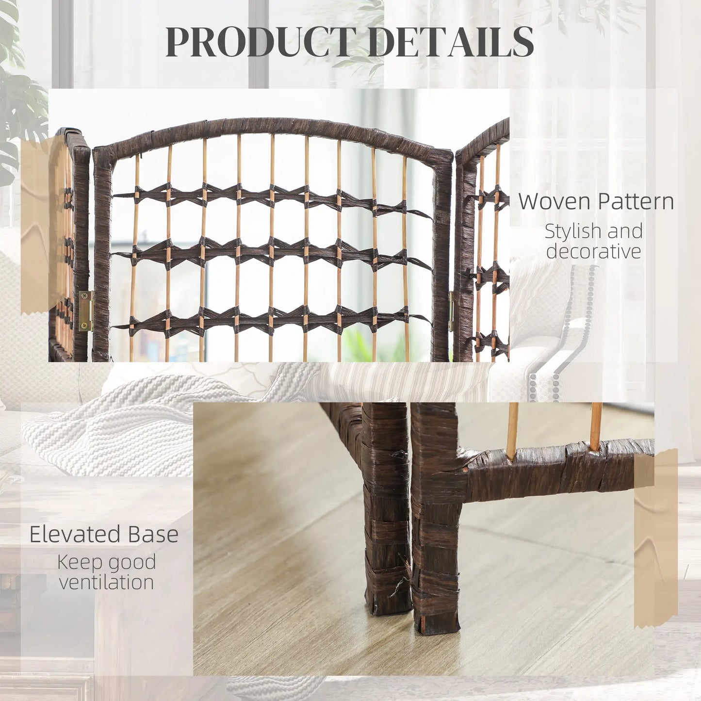 8 Panel Folding Room Divider, Portable Privacy Screen, Brown Room Dividers at Gallery Canada