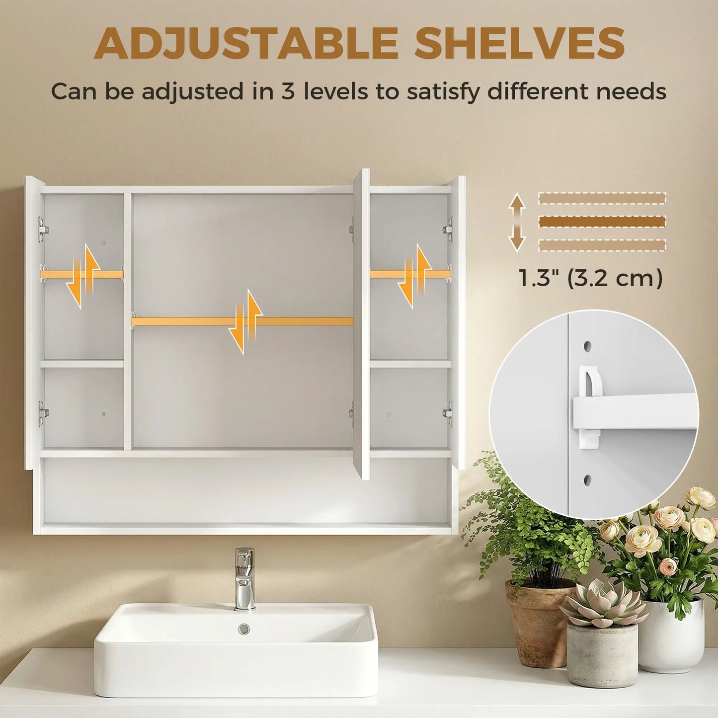 Wall Mounted Medicine Cabinet with Mirror, Adjustable Shelves, White Mirror Medicine Cabinets at Gallery Canada