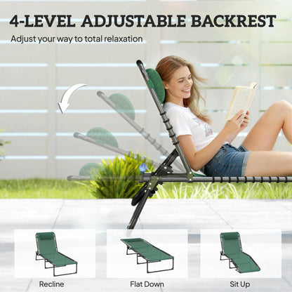 Folding Lounge Chair, Adjustable Chaise With Headrest, Reclining Cot, Green Lounger Chairs at Gallery Canada