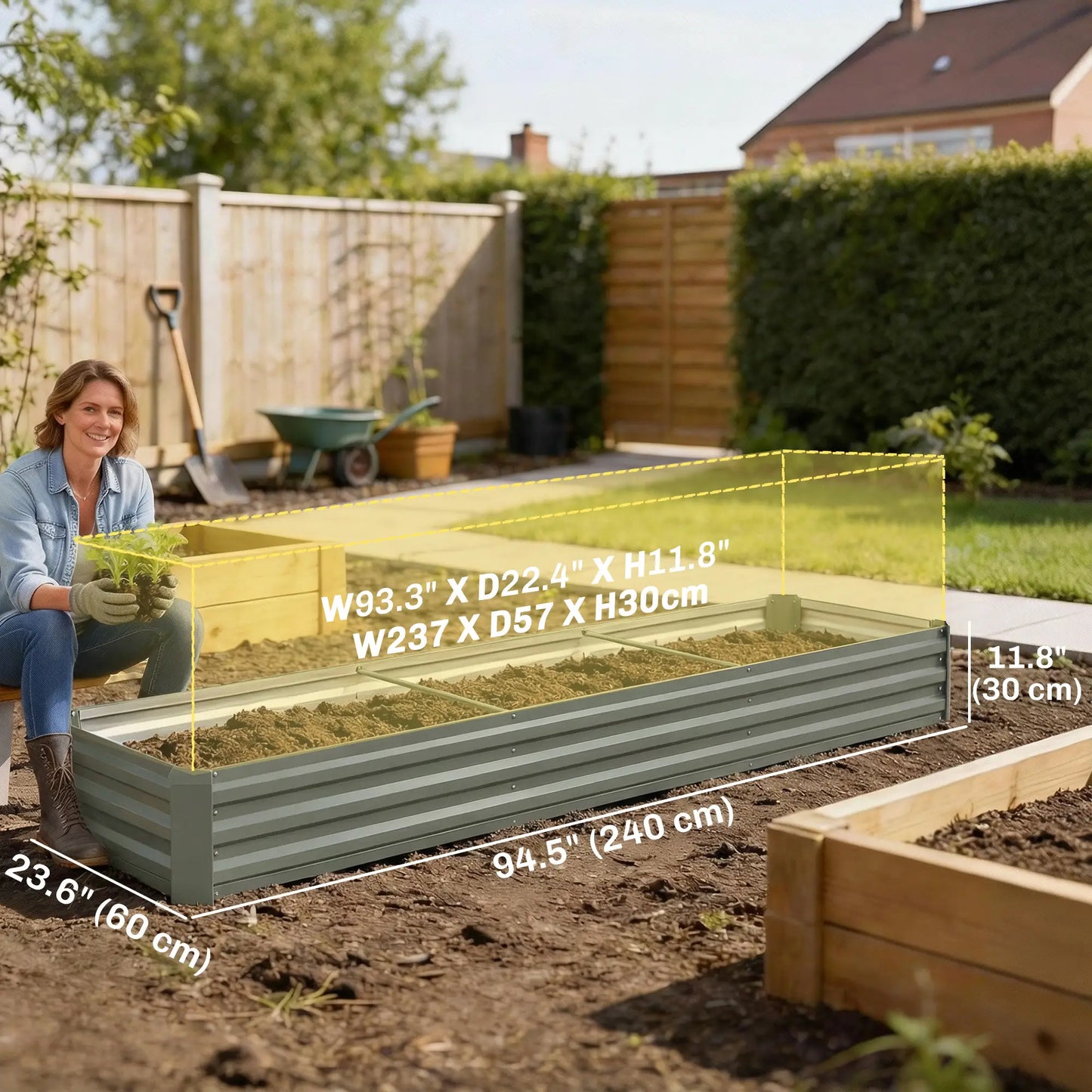 Lit surélevé galvanisé 8'x2'x1', grande jardinière surélevée, galvanisé