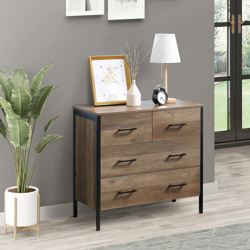 4 Drawer Dresser, Metal Frame, for Bedroom, Living Room, Brown